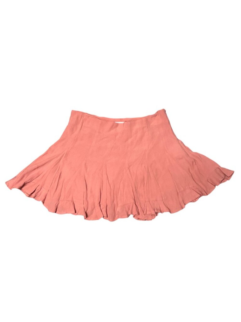 Forever 21 Size M Coral Ruffle Hem Mini Skirt Side Zip Pleated Lined Boho Ballet - Picture 2 of 9
